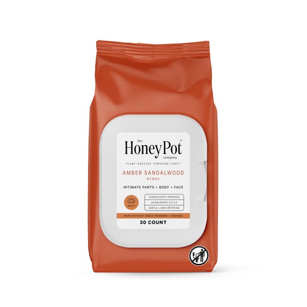 The Honey Pot Company - Feminine Wipes - Daily PH Balancing, Sulfate Free Feminine Products for Intimate Parts, Body, or Face. - Amber Sandalwood 30 ct.
