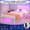 J.Fkne Twin Bed Frame with LED Lights & Charging Station,