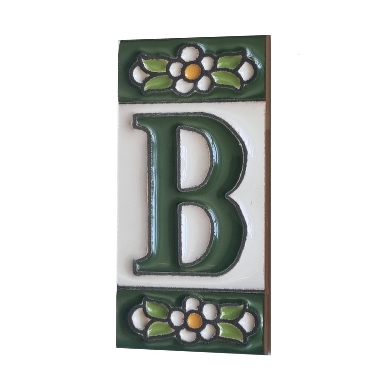 Green Floral Ceramic House Numbers & Letters Tile Size 7.5cm