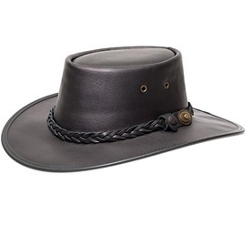 Squashy Full Grain Cowhide Leather Hat (L, Black)
