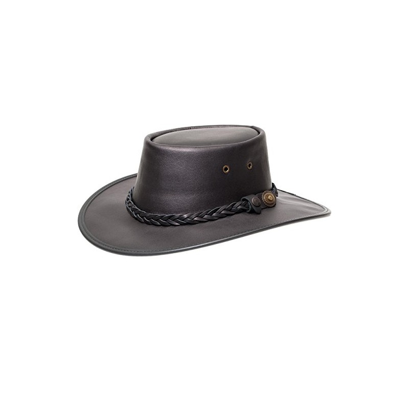 Squashy Full Grain Cowhide Leather Hat (L, Black)