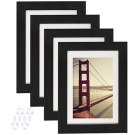 BAIJIALI 5x7 Picture Frame Black Wood Pattern Set of 4,Display Pictures 4x6 with Mat or 5x7 Without Mat, Horizontal and Vertical Formats for Wall and Table Mounting
