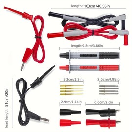 Test Lead Tool Kit, Multimeter Test Leads Kit for Summer, Work Equipment for Men, 4MM Banana Plug To Test Hook Cable Replaceable Multimeter Probe Test Wire Probe Alligator Clip, Construction Tools Measuring Tools for Home & Office, Test Leads Tool Set