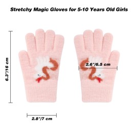 QKURT 3 Pairs Unicorn Gloves Winter Warm Magic Kids Gloves Children Full Finger Gloves with Cute Cartoon Pattern for 5-10 Years Old Girls