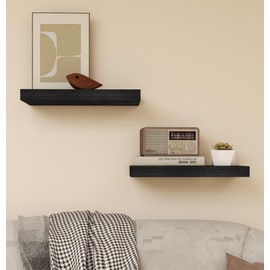 Vervida® Black Floating Shelves 15 x 6.8 Inches Wall Shelf Modern Bedroom Decor Set of 2 Wall Mounted for Bathroom, Kitchen, Living Room, Office, with Invisible Brackets Black Wall Shelves