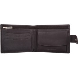 Mens Gents Genuine Leather Contrast Stitching Credit Card Holder Wallet - Dark Brown