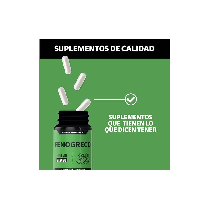 Beyond Vitamins Fenogreco 1000mg Reforzado Calcio Hierro Vegano Rellenos Fenugreek