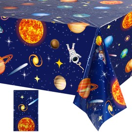 Sumind 1 Piece Space Tablecloth Decorations Plastic Outer Solar System Table Cover Planet Design for Kids Space Theme Birthday Party Decorations and Supplies for Birthday Home, 54 x 108 Inch