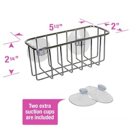 Jolitee Silver Stainless Steel Suction Cup Sink Caddy for Sponges or Soap with Extra Suction Cups (Two Pack)