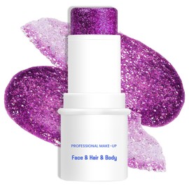 LOKFAR Purple Body & Face Glitter Makeup Stick, Multiuse Waterproof Glitter Gel for Face Body Hair Eye Lip, Holographic Sequins Paint Stick, Mermaid Accessories Makeup