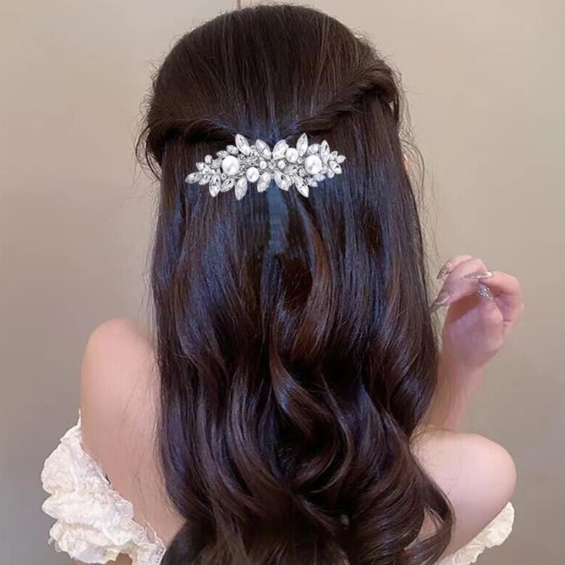 BetterJonny 2pcs Rhinestone Hair Clips Crystal Pearl Hair Barrette Flower