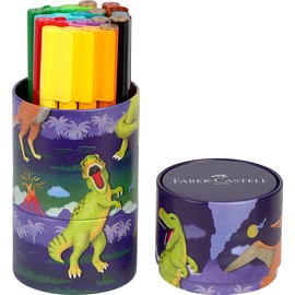 Faber-Castell 155546 Felt Tip Pen Set Connector Dino, 20 Metal Box, Washable, Colouring Set for Children
