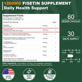 Liposomal Fisetin Supplement, 2000MG, 98% Pure Fisetin Polyphenols Antioxidants, with Quercetin, TMG and Resveratrol, for Healthy Aging, Cognitive Support, 120 Capsules