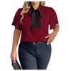 BEAUDRM Women's Plus Size Work Office Blouse Bow Tie Neck