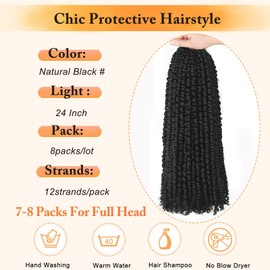 Pre-twisted Passion Twist Hair 24 Inch 8 Packs Passion Twist Crochet Hair Natural Black Crochet Hair for Black Women Bohemian Pre looped Crochet Braids Hair Extensions