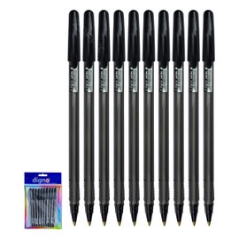 DIGNO UniStic Ballpoint Pens, BLACK, Medium Point (1.0mm), Pack of 10, Comfort Grip, Multipack, Home Business School Office Hospital Professional Use