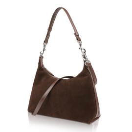 MoreFarther Women'S Shoulder Bag, Crossbody Bag In Cowhide And Suede, Suede Brushed Women'S Handbag With 2 Detachable Shoulder Straps (Brown)