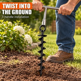 15 Inch Heavy Duty Spiral Ground Anchors, 4 Pack Steel Screw-In Stakes with Installation Tools