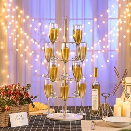 2 Pack Champagne Tower Cocktail Tree Stand, Wine Glass Display For Drinks, Metal Drink Tower 4 Tier - 16 Holders Champagne Tower Stand For Champagne, Cocktails, Martini, Margarita Cups at Weddings