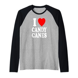 I Heart (Love) Candy Canes Winter Peppermint Christmas Raglan Baseball Tee