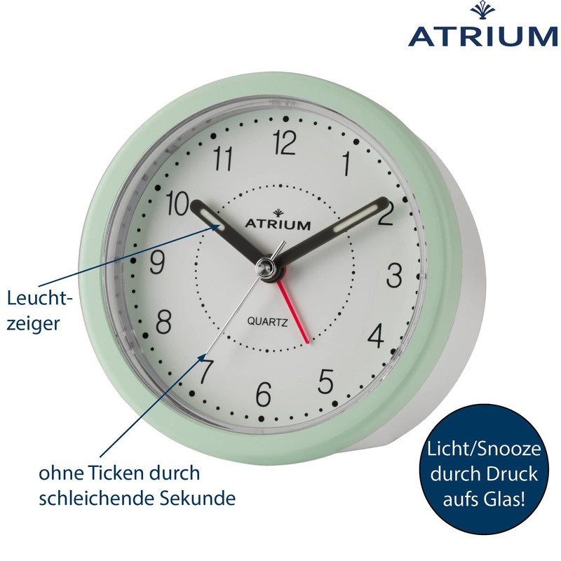Atrium Modern Design Alarm Clock Analogue Quartz without Ticking with