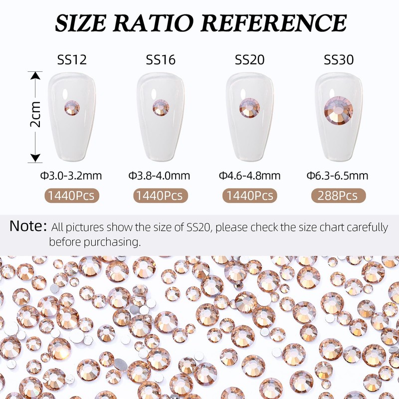 Meibite Gold Shadow Flatback Rhinestones, Glass Rhinestones for Nail Art