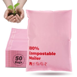 JENCENBIO Compostable Mailers Bags 15x28 cm with Self-Sealing Strip Eco Friendly Shipping Bags Envelopes for Clothing Shoes Packaging 50 Pack Pink