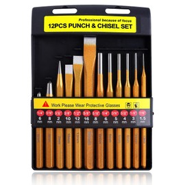LEONTOOL 12-Piece Punch and Chisel Set, Heavy Duty Heat Treated Metal Punch Set Including Cold Chisel Taper Punch Pin Punch Center Punch for Mechanics Woodworking Stone Carving with Storage Case