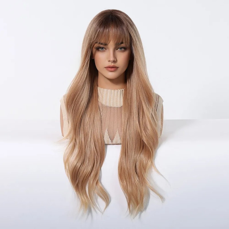 Pelucas De Mujer Dama Larga Y Ondulada Rubio Cabello Natural