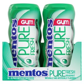 Mentos Pure Fresh Sugar-Free Chewing Gum with Xylitol, Spearmint, 15 Piece Bottle (Bulk Pack of 10)