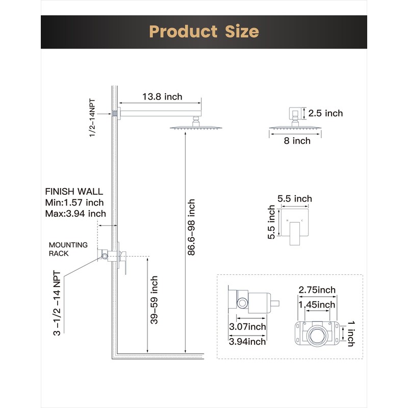 Airuida Shower Faucet Set with Female Thread Rough-in Valve, Rainfall