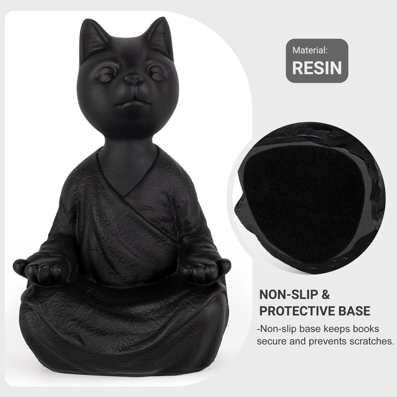 Meditating Cat Bookends, Zen Style Decorative Cat Statue Bookends, Heavy
