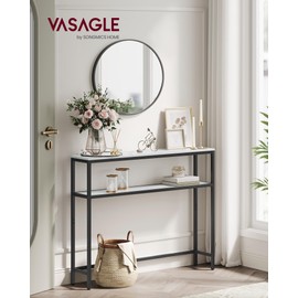 VASAGLE Console Table, 2-Tier Sofa Table, 7.9 x 39.4 x 31.5 Inches, Narrow Entryway Table, Modern Entry Table with 2 Shelves, for Living Room, Bedroom, Marble White and Ink Black ULNT131W59