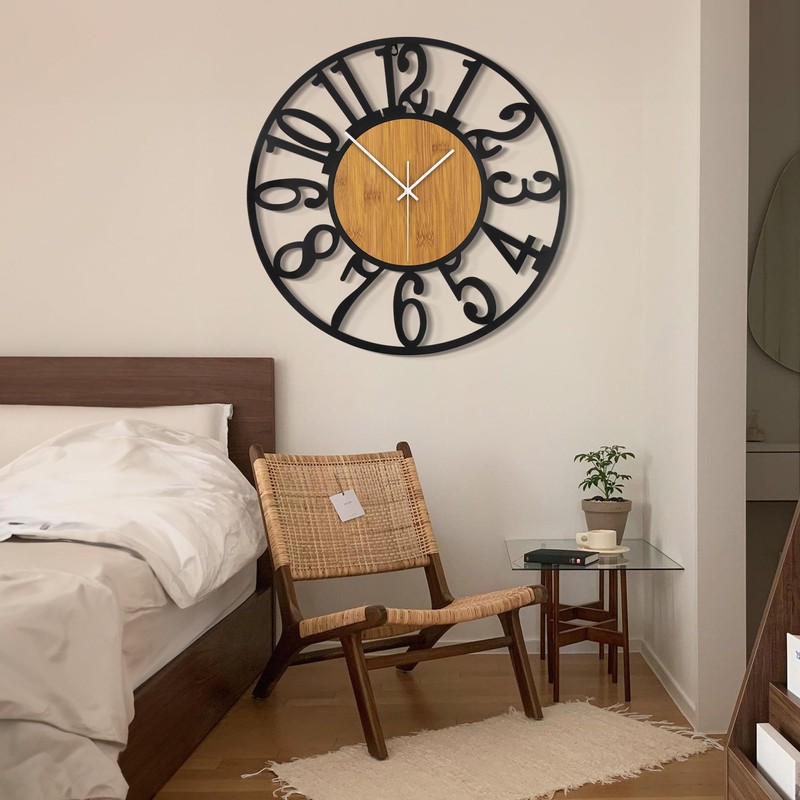 LEIKE Large Wall Clocks,Silent,Non Ticking,Battery Operated Rustic Round Modern Big