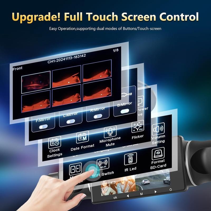 WiFi 360° Dash Cam Front and Rear Inside,4 Channel 3"