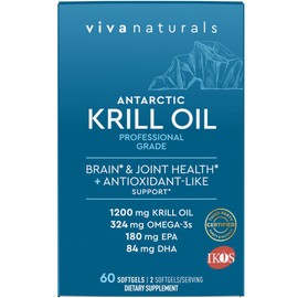 Viva Naturals Antarctic Krill Oil Omega 3 Supplements 1200 mg - DHA EPA Omega-3 & Astaxanthin Concentration for Joint Health, No Fish Burp - 60 Omega 3 Krill Oil Softgels