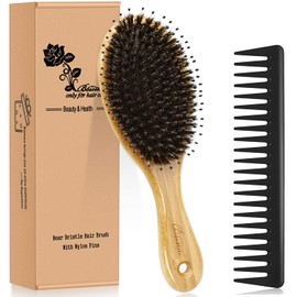 Bsisme Boar Bristles Hair Brush,Detangling Hairbrushes for Long Short Curly Straight Fine Hair,Women Men Boys Girls Hairbrush (Oval)