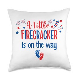 4th of July Pregnancy Announcement Shirts for Men A Little Firecracker is on The Way Decorations,Baby Shower Throw Pillow, 18x18, Multicolor