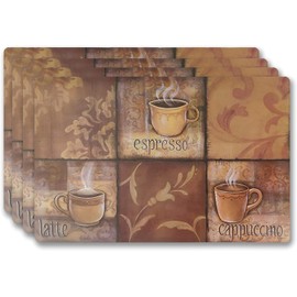 Vinyl Rectangular Placemats Set of 4 - Non Slip Place Mats Ideal for Indoor and Outdoor Dining Table - Washable and Heat Resistant Fall Placemats for Kitchen Tables (Coffee Tiles)