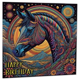 Horse Birthday Card - Equestrian Horses Art Greeting Card 145 x 145mm
