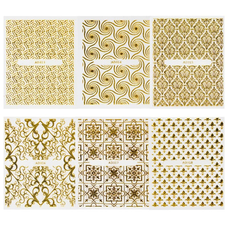 Frcolor Nail Stickers 3D Nail Sticker Set Lace Flower Gold