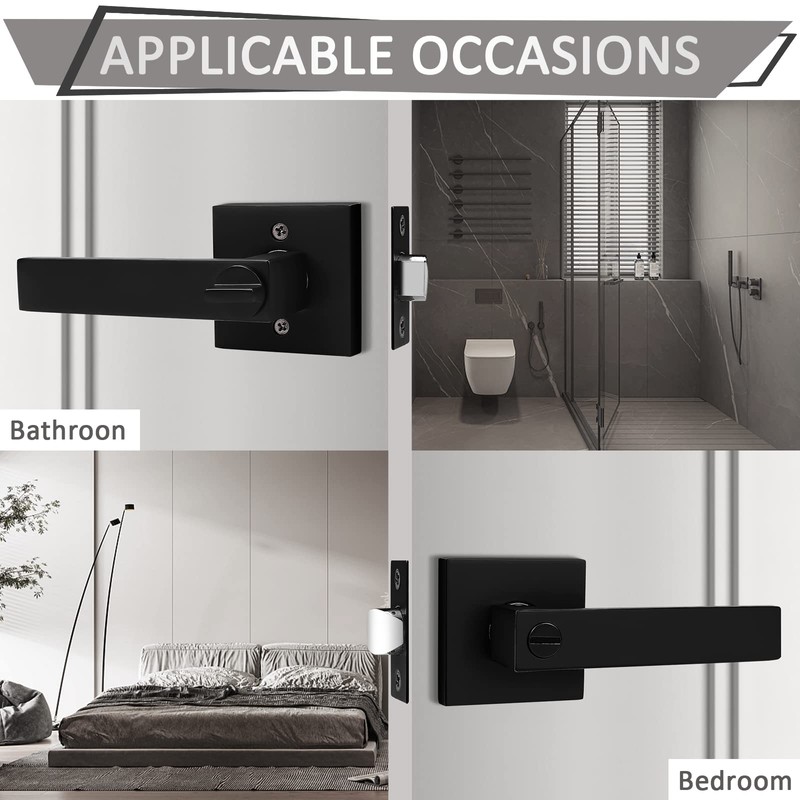 Probrico 6 Pack Square Privacy Door Levers Black Privacy Door