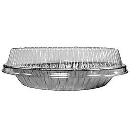 Durable Packaging 9" Aluminum Foil Pie Pan Plate Tin 1-5/16" Deep w/Clear Plastic Dome Lid Cover (Pack of 12)