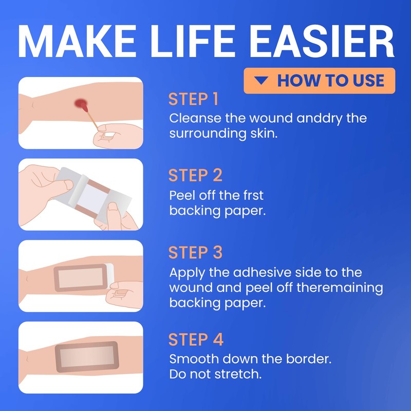 Large Waterproof Bandages 4x8 Silicone Foam Dressing for Sensitive Skin