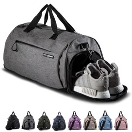 Fitgriff® Gym Bag for Men & Women with Shoe & Wet Compartment - Duffle Bag for Travel, Sports, Fitness & Workout (Grey, 19 x 10 x 10″ (Small))