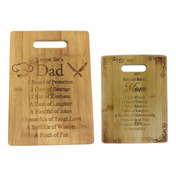 Recipe for a Dad and Mom Cutting Board Set - Cute Funny Laser Engraved Bamboo Cutting Board - Wedding, Housewarming, Anniversary, Birthday, Father's Day, Mother's DayGift