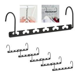 Relaxdays Space-saving hangers, set of 6, for 12 hangers, horizontal, vertical, space-saving hangers, 26 cm, metal, black