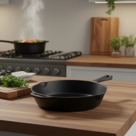 Cast Iron Metal Skillet Set 6-8-10 Inch Pre Seasoned Frying Pan Cookware Modern Design Handle Oven Safe Hand Wash OnlyProduct Size: 6-8-10 in