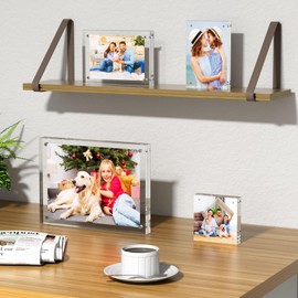 AITEE Acrylic Picture Frame 10 x 10 cm: Pack of 3 Clear Double-Sided Frameless Photo Frame, Freestanding Desk Magnetic Picture Frame