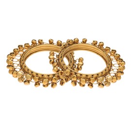 I Jewels 18k Gold Plated Indian Wedding Bollywood Handcrafted Designer Kada Ghungroo Bangles for Women (ADB427FL-a) (Pack of 2)